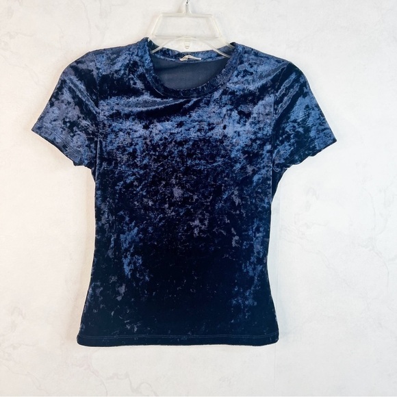 Free People Tops - [Free People] Blue Crushed Velvet Baby Tee